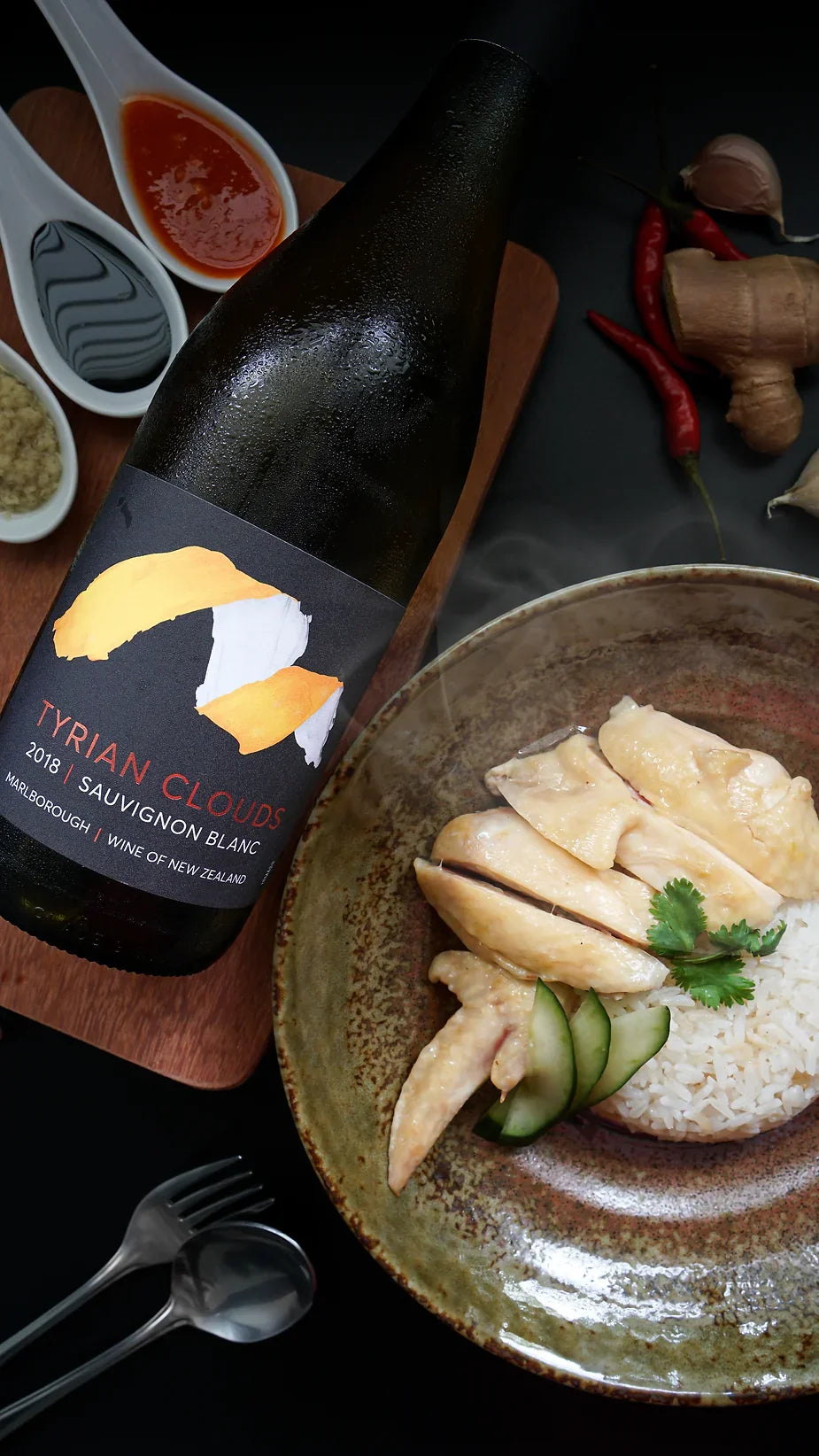Wine-pairing-Tyrian-Clouds-Sauvignon-Blanc-and-Hainanese-Chicken-Rice Dunstan Vintner